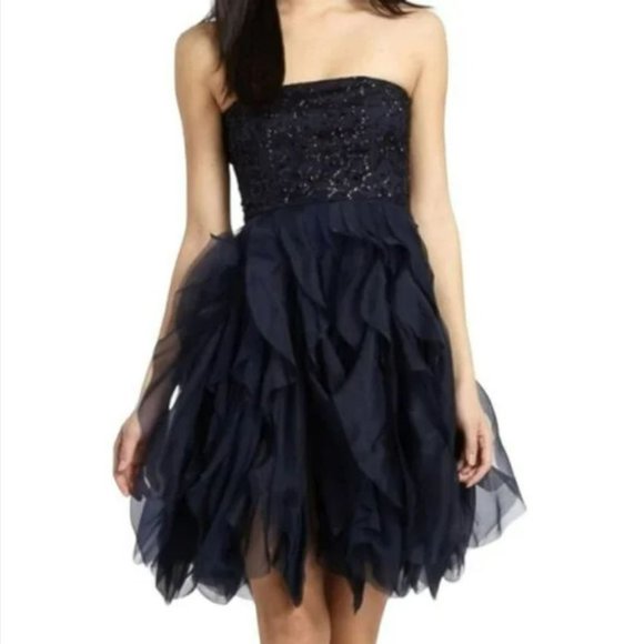 Alice + Olivia Silk Beaded Corset Ruffle Skirt Strapless Mini Fit Flare Dress 6 - Picture 1 of 13